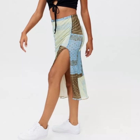 Urban Outfitters Frankie Mesh Midi Skirt Retro Patchwork Cottage Core SZ Large - Picture 2 of 9